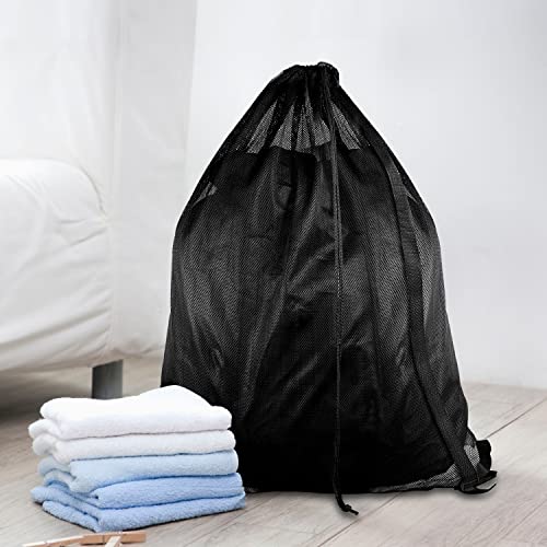 Mesh Laundry Bags with Adjustable Shoulder Strap, 24" x 36" Heavy Duty Nylon, Drawstring Closure, 3-Pack, Mixed Colors - color: Grey, White, Black-1