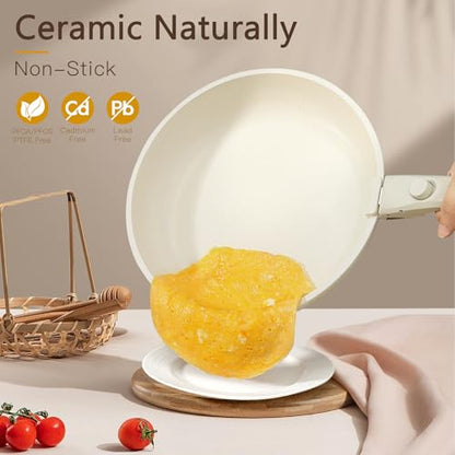 GiPP Ceramic Pots and Pans Set Non Stick, Nonstick Detachable Handle Cookware Sets, Healthy Non Toxic PFAS PFOA & PTFE Free, Dishwasher ＆Oven Safe, Induction Kitchen Pot and Pan, 15 Piece Cream - color: White, size: 15PCS 01