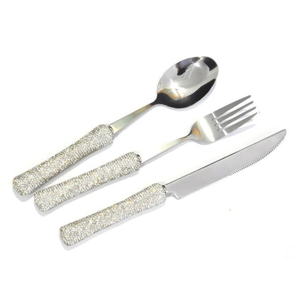 Bling Rhinestone Crystal Dazzling Culinary Utensils Travel Set for Office, Lunch, and Travel (3, Silver) - color: Silver