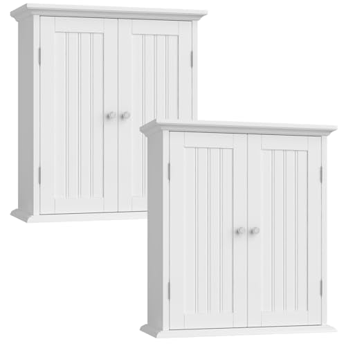 ChooChoo Bathroom Wall Cabinet Set of 2, Over The Toilet Space Saver Storage Cabinet, Medicine Cabinet with 2 Door and Adjustable Shelves, Cupboard, White - color: White, size: 8.8"D x 21.1"W x 24"H (2 pack)