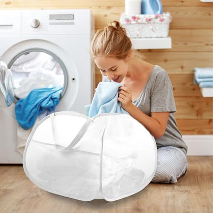 Bemkoo Collapsible Laundry Basket, 90L Large Foldable Mesh Pop Up Hamper for Laundry, Dirty Clothes, Bedroom, Bathroom, Dorm, Laundry Room, Travel, Camping, White - color: White