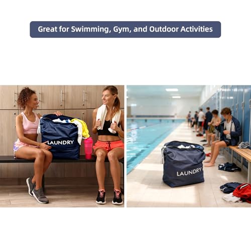 GOGOODA Travel Laundry Bags – Packable & Splash-Resistant Clothes Organizer with Handle | Lightweight, Foldable & Space-Saving for Suitcase, Gym, Beach & Business Trips (Navy Blue & Green) - color: Navy Blue & Green