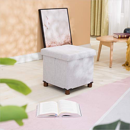 15 Inch Storage Ottoman with Wooden Legs - Cube Foot Rest Stool, Square Footstool, Comfortable Seat with Lid, Foldable Fabric Ottoman, Space-Saving White - color: Squ Light Grey