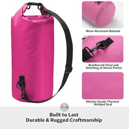 STOVER 5/10/25/30/40/55L Waterproof Dry Bag- Roll-Top Backpack w/Phone Case- Kayaking, Hiking, Camping, Boating- Men/Women - color: 10l Pink, size: 10L