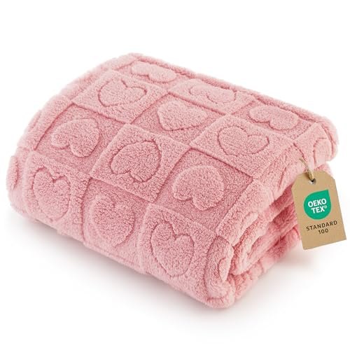 Bedsure Dog Blanket for Large Dogs Washable - Fluffy Fuzzy Puppy Cat Blanket with Premium 300GSM Coral Fleece Soft for Pet Kitten Doggy, Pink, 40x50IN - color: Pink Heart, size: L(40x50")