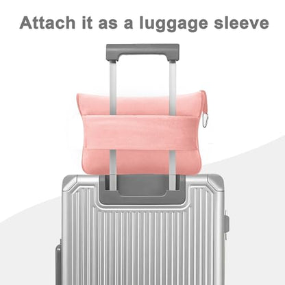 Travel Blanket and Pillow Compact, Premium Soft 2 in 1 Airplane Blanket with Soft Bag Pillowcase，Hand Luggage Sleeve and Backpack Clip (Solid Pink) - color: Solid Pink
