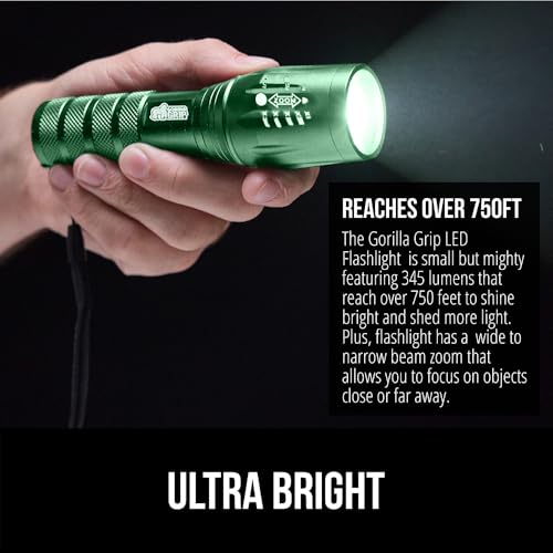 GORILLA GRIP Powerful LED Tactical Flashlight, 750 FT High Lumens 5 Adjustable Modes, Water Resistant, Ultra Bright Zoom Flashlights, Small Mini Flash Light, Camping, Night Dog Walking, Green - color: Hunter Green
