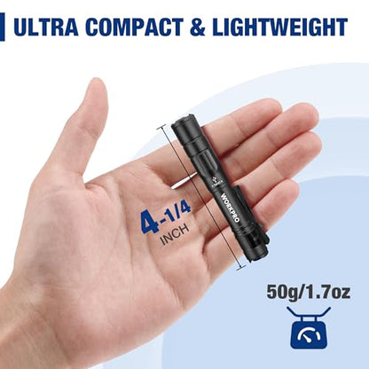 WORKPRO Rechargeable Pen Light, Mini Flashlight, 2 Pack Ultra-Compact EDC Flashlight, Pocket Flashlight with Clip, Memory Function and 2 x USB C Cable Included, Black - color: Black