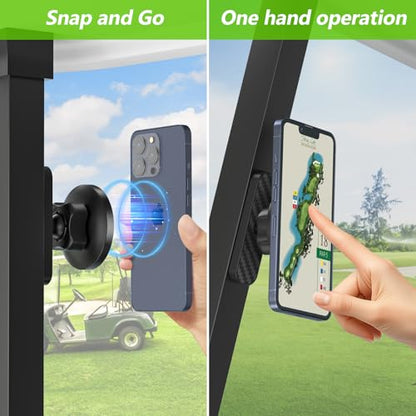 Magnetic Golf Cart Phone Holder Compatible with MagSafe iPhone and Android Fits EZGO, Club Car, Yamaha, Icon, Golf Cart Accessories Valentines Day Gifts for Him Men Women Golfers