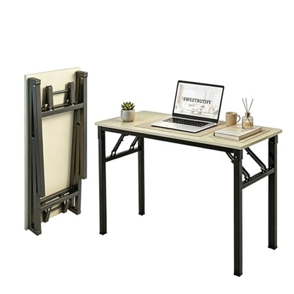 Folding Desk, 39 Inch Foldable Computer Table No Assembly Required,Warm White Small Desk for Home Office,Space-Saving Table for Bedroom, Dorm, RV - color: White