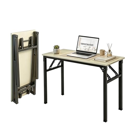 Folding Desk, 39 Inch Foldable Computer Table No Assembly Required,Warm White Small Desk for Home Office,Space-Saving Table for Bedroom, Dorm, RV - color: White