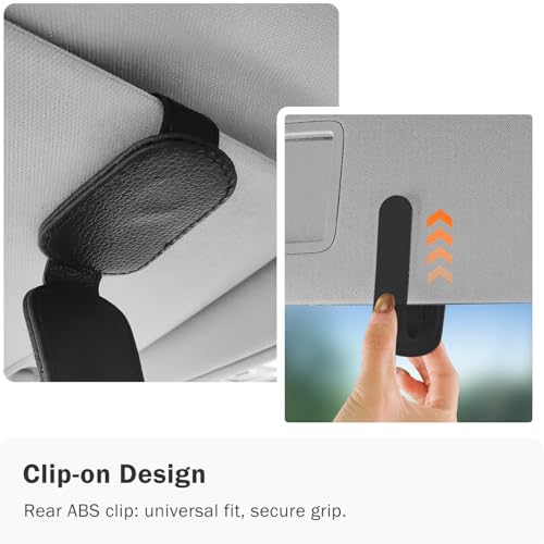Sunglass Holder for Car Visor, Magnetic Leather Sunglasses Holder and Ticket Card Clip for Car - color: Black