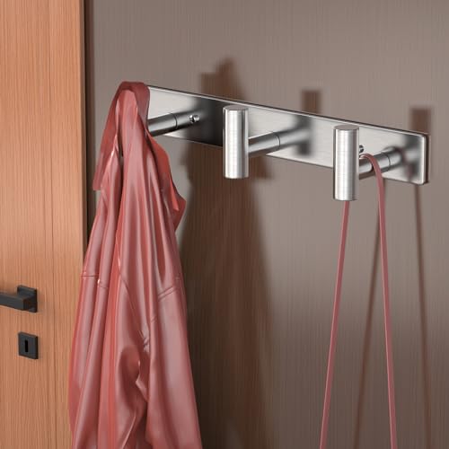 HUFEEOH Coat Hooks Wall Mount, Stainless Steel 3 Hooks Wall Hooks T Shaped Coat Hanger Wall Mount, Heavy Duty Silver Towel Hooks Purse Rack for Hanging - color: Silver, size: 1 Pack "T" shape 3 hooks