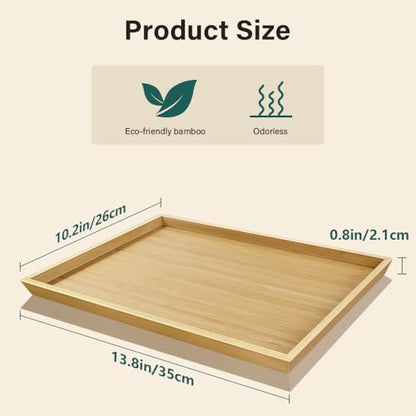BFTOU 2pcs Rectangular Bamboo Serving Tray for Eating Drinks Storage Snacks TV Breakfast Coffee Parties Bathroom(13.8"x 10.2"x 0.8")