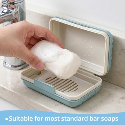 Leakproof Travel Soap Case with Lid and Removable Drain Tray - Portable Bar Soap Holder for Travel, Camping, Gym, Outdoor Use - Fits Most Standard Soaps - Made of Durable PP Plastic - color: Blue