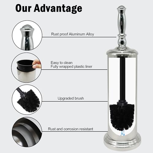 Metal Toilet Bowl Brush with Holder Premium Bathroom Cleaning Set Rustproof Hygienic Durable Elegant Finish - color: Chrome/Silver