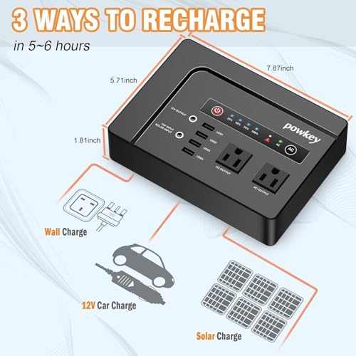 powkey 200W Portable Power Bank with AC Outlet, 146Wh Rechargeable Backup Lithium Battery, 110V Pure Sine Wave AC Outlet for Outdoor RV Trip Travel Home Office Emergency - color: Black