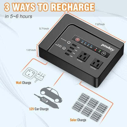 powkey 200W Portable Power Bank with AC Outlet, 146Wh Rechargeable Backup Lithium Battery, 110V Pure Sine Wave AC Outlet for Outdoor RV Trip Travel Home Office Emergency - color: Black