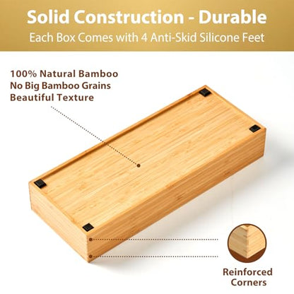 Umilife Bamboo Kitchen Drawer Organizer, Extra High Silverware Tray, Flatware Cutlery Storage Box, Multi-Use Holder in Office, Bathroom, Pantry - 12"x3"x2.5" (Set of 2) - size: 12 x 3 x 2.5" (Standard, Set of 2)