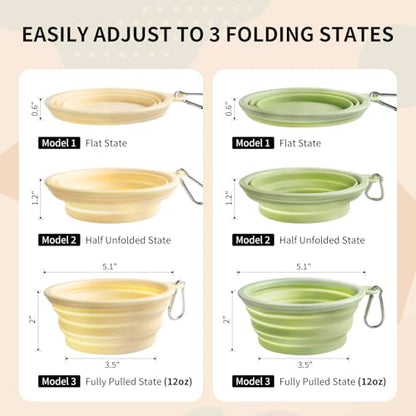 Collapsible Dog Bowls 2-Pack, Portable Travel Dog Bowl with Carabiner, Food-Grade Silicone Pet Bowl for Hiking, Walking(Macaron Yellow and Green) - color: 12 OZ Macaron Yellow and Green