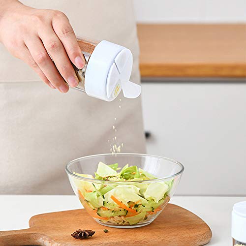 4-Pack 4 in 1 Salt and Pepper Shaker Jars Bottles, 4-Grid Flip Lid Spice Jars - Cylindrical Empty Plastic Seasoning Containers with Transparent Body for Travel Camping BBQ Kitchen Cooking (White)