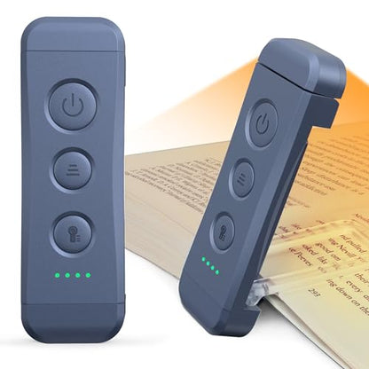 Glocusent USB Rechargeable Book Light - Eye Caring LED Reading Light with 3 Light Colors & 5 Brightness Levels, Compact & Long-Lasting, Ideal Book Light for Night Reading, Book Lovers & Kids - color: Dark Blue