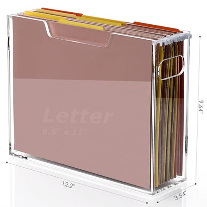 DINGHUO Acrylic File Organizer Box Letter Size Hanging File Organizer, Clear Portable File Folder Box with Handle, Filing Crate Bin Holder for Desk, Office, Home, School - 1 Pack - size: S Letter