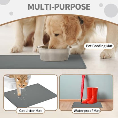 WePet Non-Slip Waterproof Pet Feeding Mat, 20x12 Inch - Silicone Dog & Cat Food Mat with Raised Edge to Stop Food Spills and Water Spills - Dishwasher Safe, Easy Clean - color: Rock Grey