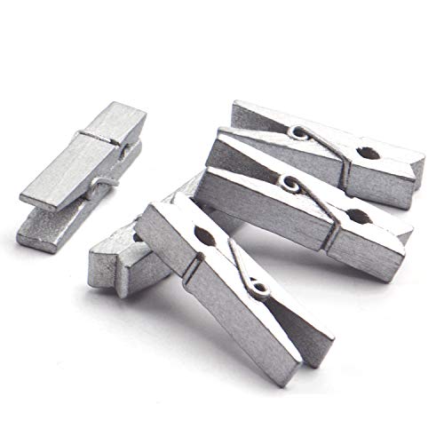 Jdesun 50 Pieces Photo Clips,Mini Silver Wooden Picture Paper Clip Clothespins Peg for Office,Home,Arts - color: Silver(wood)