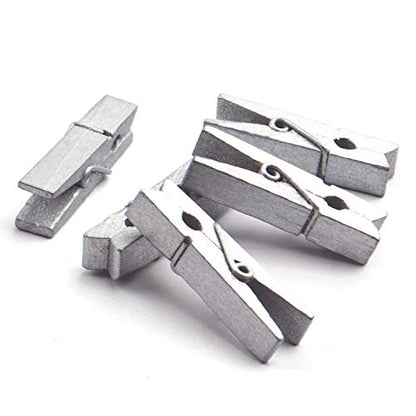 Jdesun 50 Pieces Photo Clips,Mini Silver Wooden Picture Paper Clip Clothespins Peg for Office,Home,Arts - color: Silver(wood)