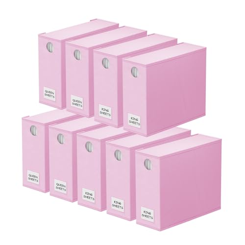 SpaceAid 9 Pack Bed Sheet Organizers and Storage, Foldable Sheet Organizer with Window for Linen Closet, Set Folder Keeper for Queen & King Size Bedding Storage (Pink) - color: Pink, size: 9 pcs