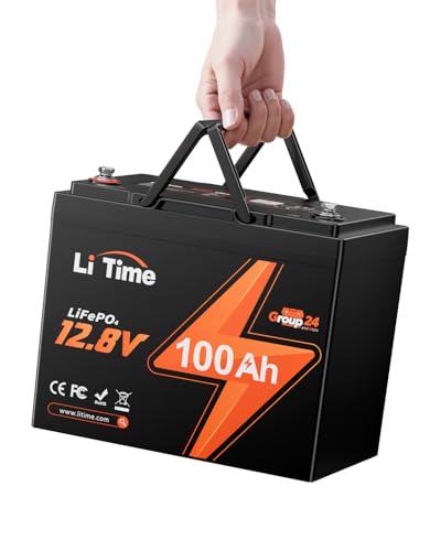 LiTime 12V 100Ah RV Lithium Battery,Group 24 Rechargeable LiFePO4 Battery with Up to 15000 Cycles, 1.28kWh and Higher Energy Density, Perfect for Trolling Motors, Boat, Marine, Solar etc. - size: 100Ah (Group 24)
