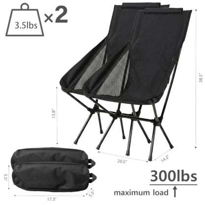 Wind Tour Portable Camping Chair Lightweight Foldable Outdoor Chair for Hiking Camp Backpacking Lawn Beach Fishing Picnic with Carry Bag (High-Back | Black-2) - color: High-back | Black-2
