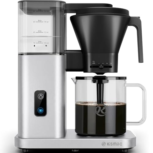 Kismile SCA-Certified 8 Cup Drip Coffee Maker, Pour Over Coffee Machine with 3s Instant Heat 197–205℉, Adjustable Flow Control, Removable Water Tank, Deep Cold Brew & 40 Min Keep Warm (Silver) - color: Silver