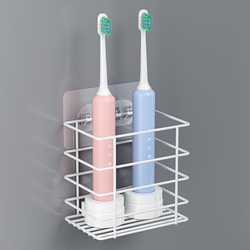 Open-Design Adhesive Shower Toothbrush Holder Wall Mounted with Drainage | Hanging Electric Tooth Brush Holder for Bathroom Wall Mirror, Metal Wall Toothpaste Storage Organizer for RV Camper, White - color: White, size: 1 Slot