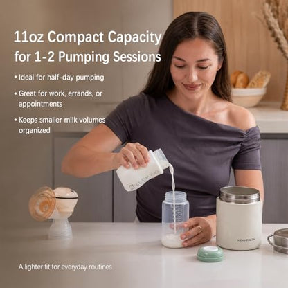 11oz Stainless Steel Breast Milk Cooler, 360° Cooling Gel Ring, 14-Hour Cold Storage, BPA-Free 11oz Bottle, Leak-Proof Portable Cooler for Half-Day Pumping, Work & Travel - size: Mini Cooler 11 Ounce