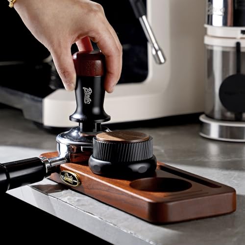 Bincoo 58mm Espresso Tamping Station - Sapele Coffee Bar Organizer with Non-Slip Mat, Multi-Slot Design for Counter, Holds Tamper,Distributor, Basket Holder - size: 58MM