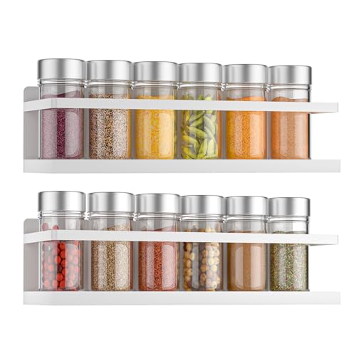 VANPET Magnetic Spice Rack for Refrigerator, Magnetic Fridge Shelf for Kitchen Spice Organizer, Spice Rack Wall Mount, Fridge Organizers and Storage (2, White) - color: White
