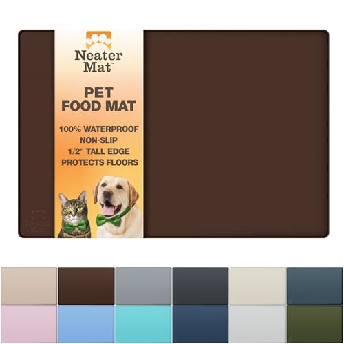 Neater Pet Brands Neater Mat Pet Mats for Food and Water, Cat & Dog Bowl Mat Waterproof Silicone, Feeding Tray, Dog Food Mats for Floors, Placemat w/Raised Edge for Under Bowls, 16” x 10”, Brown - color: Brown, size: 16"L x 10"W