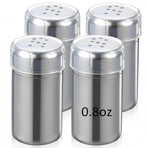 Domensi 4 Pcs Mini Salt and Pepper Shakers, Small Tiny Salt Spice Shakers, Individual Travel Size Seasoning Jars for Kitchen, Restaurant, Camping, BBQ, Picnic, Home(0.8oz Cylinder,Stainless Steel) - size: 0.8oz Cylinder