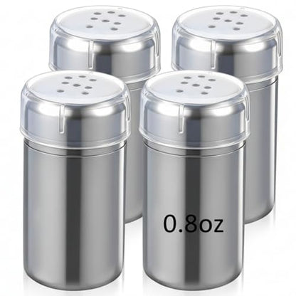 Domensi 4 Pcs Mini Salt and Pepper Shakers, Small Tiny Salt Spice Shakers, Individual Travel Size Seasoning Jars for Kitchen, Restaurant, Camping, BBQ, Picnic, Home(0.8oz Cylinder,Stainless Steel) - size: 0.8oz Cylinder