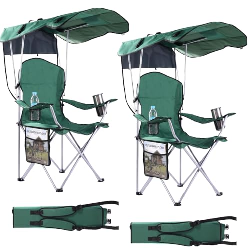 Portable Folding Camping Chairs with Canopy Shade, Beach Chair for Adults, Durable Weather Resistant 600D Oxford Cloth, Camping Chair with Canopy for Outdoors [Green-2 Pack] - color: Upgraded Green (2-pack)