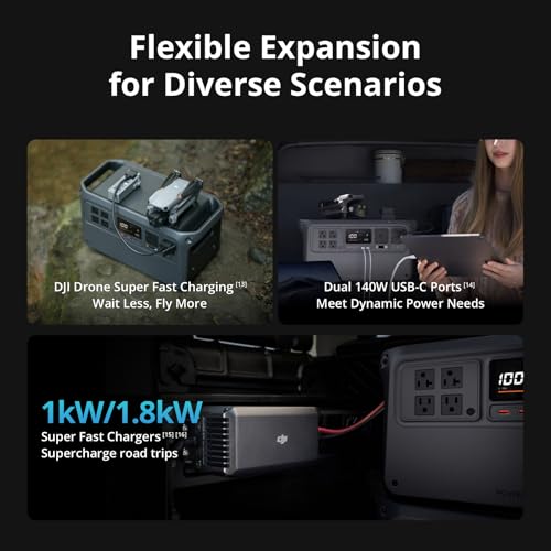 DJI Power 1000 V2 Portable Power Station, Foldable Solar Panel, 1024Wh LFP Battery, 2600W Stable Output, 0-80% in 37 Mins, Enhanced Safety, Ultra-Quiet, Camping, Blackout, RV - color: Black-3