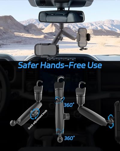 2026 Upgraded Rear View Mirror Phone Holders for Your Car, Multi-Directional Dual 360 Rotatable Adjustment Phone Mount for iPhone Android Cell Phones