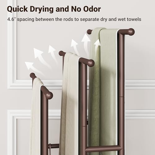 ELYKEN 3 Tier Standing Towel Rack, 40'' Tall Towel Drying Rack Outdoor, Freestanding Floor Towel Rack with Shelf, Pool Towel Blanket Stand, Metal Towel Racks for Bathroom freestanding, Bronze - color: Bronze