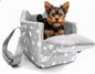 Center Console Dog Car Booster Seat for Small Dogs 0-15 lbs - Grey Pet Travel Carrier Safety Leash, Detachable Seat Belt & Storage Pockets - color: Grey