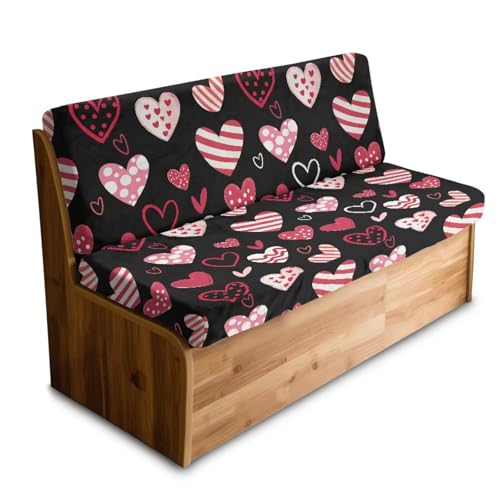 Heart Line Dot 2 Pcs RV Dinette Cushion Covers Elastic Camper Cushion Slipcover Non-Slip RV Couch Cover RV Camper Car Bench Valentine's Day Decoration for Dogs and Kids - color: Heart Line Dot