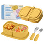 Silicone Snack Containers for Kids (8.5Oz, 2-Compartment)+ Kids Silicone Cutlery Set (Spoon and Fork) - BPA Free, Leak Proof, Great for Toddler/Kid/Adult Meal Prep Containers (yellow) - color: Yellow