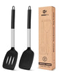Pack of 2 Silicone Solid Turner, Non Stick Slotted Kitchen Spatulas, High Heat Resistant BPA Free Cooking Utensils, Ideal Cookware for Fish, Eggs, Pancakes(Black) - color: Black