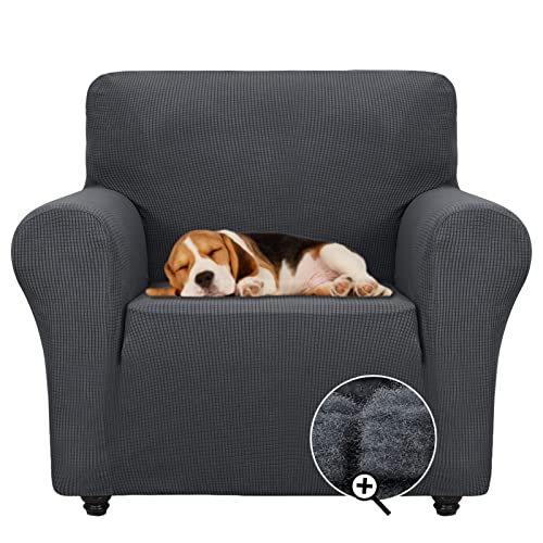 ZNSAYOTX Super Stretch Chair Slipcover Universal Sofa Chair Covers for Living Room Dogs Pet Furniture Protector Spandex Armchair Slipcovers with Anti Slip Foam Sticks (Dark Grey, Chair) - color: Dark Grey, size: Small (30"-47")